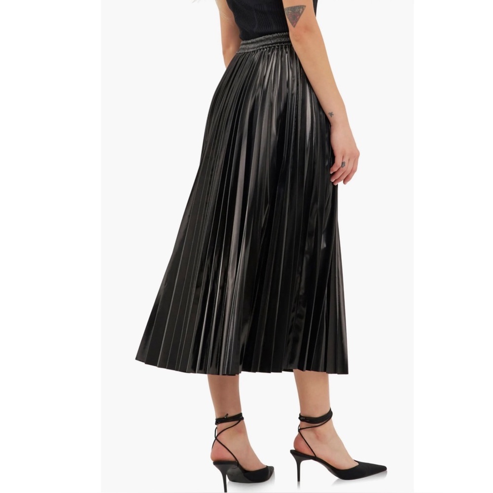 Endless Rose Faux Leather Pleated Midi Skirt in Black